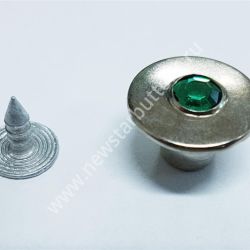 ПУГОВИЦА ДЖИНСОВАЯ 14 ММ №14-15 (ЛАТУНЬ) С КАМНЕМ - НИКЕЛЬ+ИЗУМРУДНЫЙ