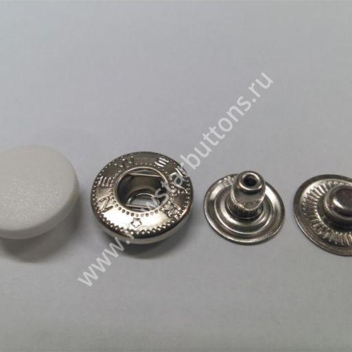 КНОПКА С ПЛАСТИКОВОЙ ШЛЯПКОЙ 15 ММ, ТИП АЛЬФА (СТАЛЬ), ЦВЕТ БЕЛЫЙ/720 ШТ