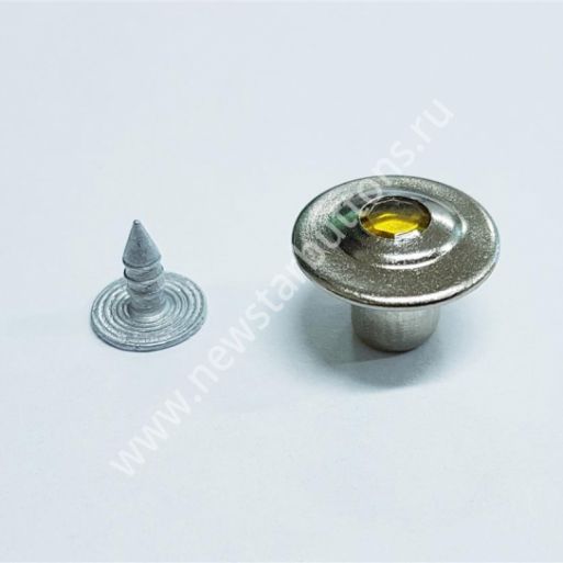 ПУГОВИЦА ДЖИНСОВАЯ 14 ММ №14-14 (ЛАТУНЬ) С КАМНЕМ - НИКЕЛЬ+ЖЁЛТЫЙ