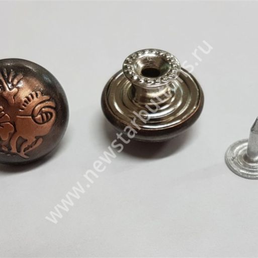 ПУГОВИЦА ДЖИНСОВАЯ 17 ММ №17-45 (ЛАТУНЬ) НЕ СТАБИЛЬНАЯ, ПОЛУСФЕРА С РИСУНКОМ ЦВЕТ ТЁМНЫЙ НИКЕЛЬ+МЕДЬ